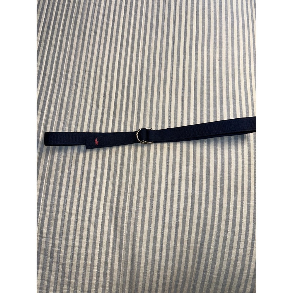 Polo Ralph Lauren Navy Canvas D Ring‎ Belt Women Pink Pony Logo Made USA